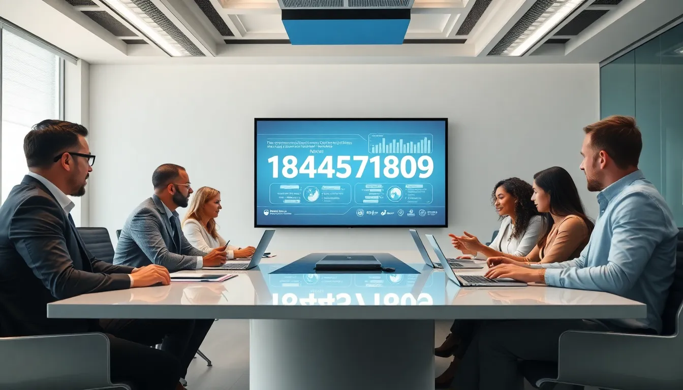 diverse professionals discussing the significance of a historical number in a modern office.